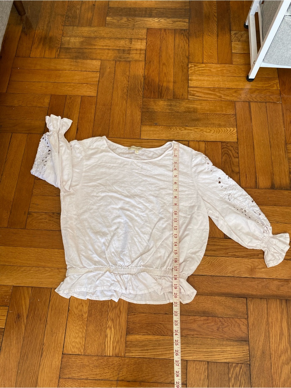 Cynthia Rowley White LINEN Eyelet Sleeve Peplum Blouse Size M